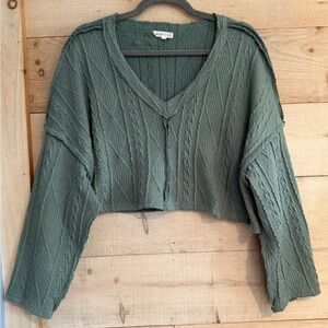 Mimosa Green Long Sleeve Cropped Sweatshirt Raw Exposed Seams Oversized Sz S/M